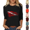 thumbnail image 1 of Dazajoo 4th of July 3/4 Sleeve Tops for Women American Flag Patriotic Tee Shirts 2024 Independence Day Womens Crew Neck Blouses Today Deals,Orange,XXL, 1 of 6
