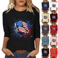 thumbnail image 1 of Dazajoo American Flag Shirts 4th of July Women Vintage USA Patriotic Shirt Summer Casual Round Neck 3/4 Sleeves T-Shirt Tops Blouse for Women 2024 Sales Today,Wine,XXL, 1 of 6