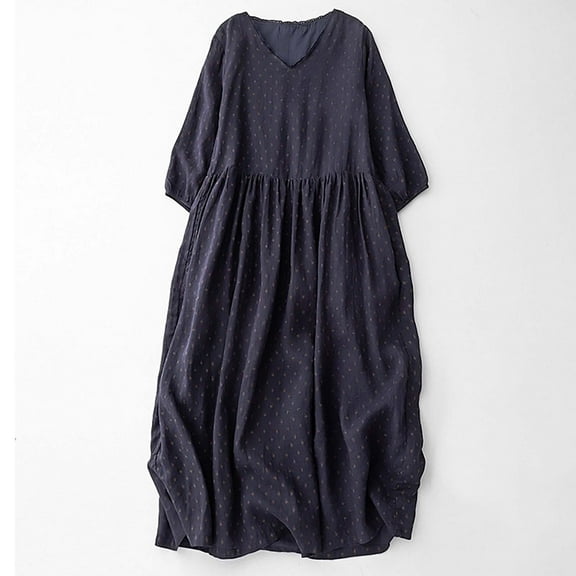 Dazajoo Batwing Sleeve Lounge Dress for Women Cotton Linen Round Neck Dresses Summer Lightweight Flowy Dress,Blue,M