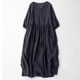 thumbnail image 1 of Dazajoo Batwing Sleeve Lounge Dress for Women Cotton Linen Round Neck Dresses Summer Lightweight Flowy Dress,Blue,XL, 1 of 10