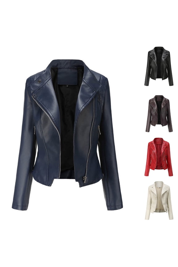 Biker Style Vintage Leather Jacket Women Casual Fashion Motorcycle Zip-Up Lightweight Coat Collar Leather Jacket,Coffee,M