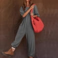 thumbnail image 1 of Dazajoo Black Jumpsuits for Women Short Sleeve Lounge Onesies Solid Casual Loose Overalls Straight Wide Leg Rompers Lightweight Work Jumpsuit with Pockets Gray XXL, 1 of 8