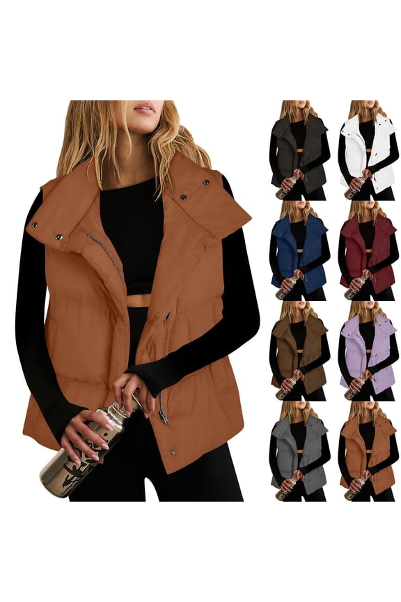 Black Oversized Puffer Vest for Women Lightweight Sleeveless Zip Up Quilted Jacket Winter Stand Collar Warm Padded Down Coat with Pockets,L