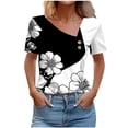 thumbnail image 1 of Dazajoo Boho Floral Short Sleeve Shirts for Women 2024 Summer Dressy Casual V Neck Slant Lapel Summer Tops Womens Trendy Loose Fit Button Tees Shirt,Black,M, 1 of 5