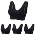 thumbnail image 1 of Dazajoo Bras for Women No Underwire,4PCWoman's Embroidered Glossy Comfortable Breathable Bra Underwear No Rims,Black,L, 1 of 1