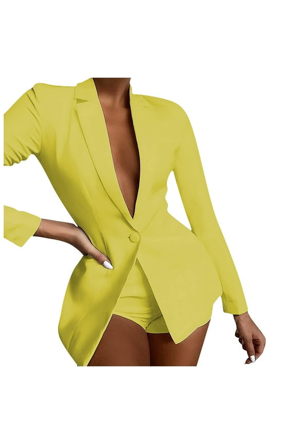 Business Blazers for Women 2024 Dressy Casual Outstanding Collar Slim Long Sleeve Office Suit Jacket Womens Basic Casual Solid Color Lapel Loose Fit Blazer Jackets,Yellow,XXL