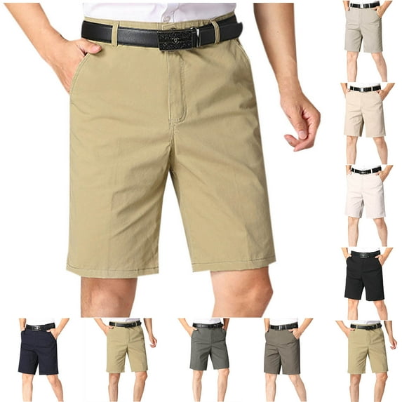 Dazajoo Business Casual Shorts for Men 2024 Summer Lightweight Straight Leg Button Pants Mens Baggy Solid Color Short Pants with Pockets,Navy,M