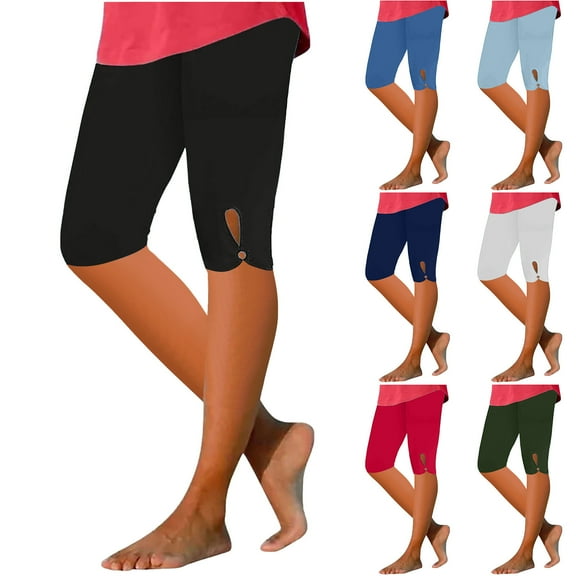 Dazajoo Capri Leggings for Women Tummy Control Knee Length Capri Pants Summer Casual Comfy Solid Color Yoga Leggings,Dark Blue,XXL