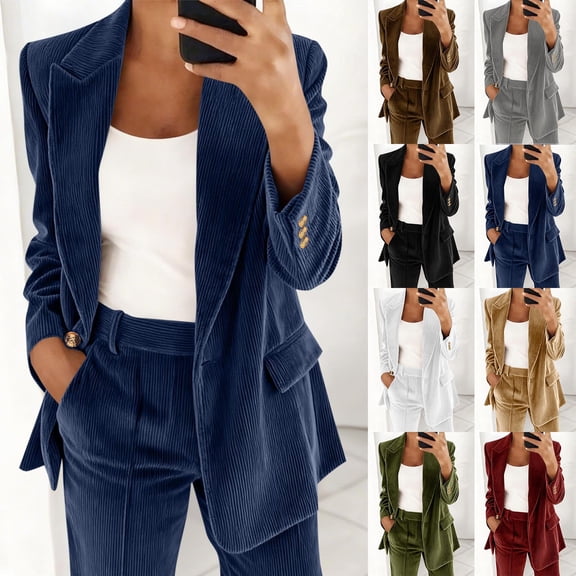 Dazajoo Corduroy Blazers for Women Business Casual Long Sleeve Notched Lapel Blazer Single Button Work Office Suit Jackets,Wine,L