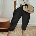 thumbnail image 1 of Dazajoo Cotton Linen Capris Pants for Women Summer Drawstring Elastic Waist Pants with Pockets 2024 Women's Loose Fit Solid Color Capris Deals of Today,Black,XL, 1 of 6