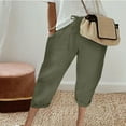 thumbnail image 1 of Dazajoo Cotton Linen Capris Pants for Women Summer Drawstring Elastic Waist Pants with Pockets 2025 Women's Loose Fit Solid Color Capris,Green,M, 1 of 6