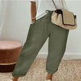 thumbnail image 1 of Dazajoo Cotton Linen Capris for Women Summer Drawstring Elastic Waist Pants with Pockets 2024 Womens Loose Fit Solid Color Capri Pants Deals of Today,Green,L, 1 of 6