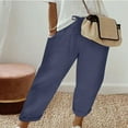 thumbnail image 1 of Dazajoo Cotton Linen Capris for Women Summer Drawstring Elastic Waist Pants with Pockets 2024 Womens Loose Fit Solid Color Capri Pants Today's Deals,Navy,S, 1 of 6