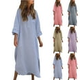 thumbnail image 1 of Dazajoo Cotton Linen Dresses for Women Long Sleeve Loose Fit Maxi Dress Summer Casual Comfy Lounge Wear,Purple,XXXL, 1 of 6