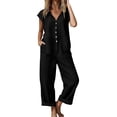thumbnail image 1 of Dazajoo Cotton Linen Jumpsuit for Women Dressy Casual Button Down Jumpsuits Summer Loose Cap Sleeve Wide Leg Overalls with Pockets,Black,L, 1 of 8