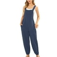 thumbnail image 1 of Dazajoo Cotton Linen Jumpsuits for Women Casual Loose Bib Overalls Basic Solid Harem Rompers Dungarees Playsuit with Pockets 2024 Fashion Deals of Today Navy M, 1 of 4