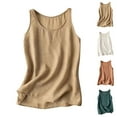 thumbnail image 1 of Dazajoo Cotton Linen Sleeveless Tank Tops for Women 2024 Womens Basic Solid Color Summer Casual Crewneck Blouse,Orange,L, 1 of 3