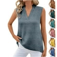 thumbnail image 1 of Dazajoo Cotton Linen Tank Tops for Women V Neck Sleeveless T-Shirts Summer Basic Vest Blouses for Work,Blue,XXXL, 1 of 6