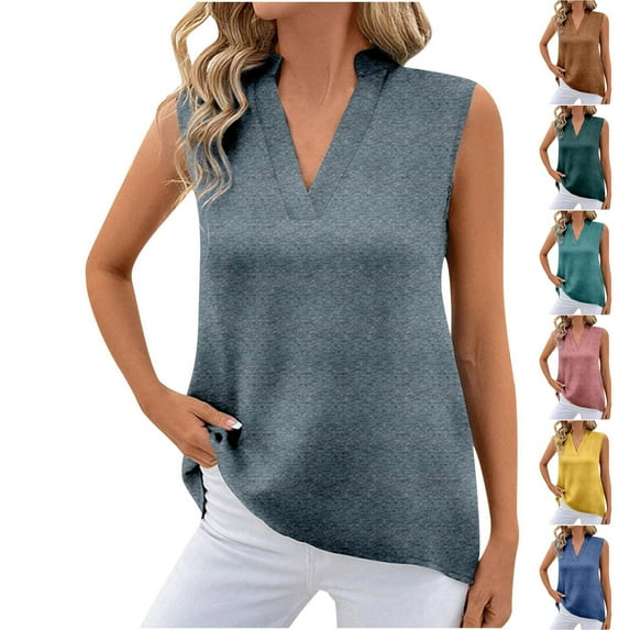 Dazajoo Cotton Linen Tank Tops for Women V Neck Sleeveless T-Shirts Summer Basic Vest Blouses for Work Limited Time Deal,Coffee,3XL