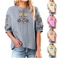 thumbnail image 1 of Dazajoo Cotton Linen Tops for Women 2025 Summer Half Sleeve Boho Embroidered Blouse Casual Crewneck Oversized Tee Shirts,Gray,L, 1 of 6