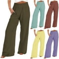 thumbnail image 1 of Dazajoo Cotton Linen Wide Leg Pants for Women Plus Size Elastic Waist Casual Solid Color Long Pants 2024 Autumn Women's Comfy Baggy Trousers with Pockets,Purple,XXL, 1 of 5