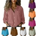 thumbnail image 1 of Dazajoo Cotton and Linen Shirts Women Summer Solid Color Long Sleeve Tops with Pockets 2025 Lightweight Casual Button Down Lapel Blouses,Gray,S, 1 of 7