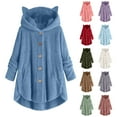 thumbnail image 1 of Dazajoo Cute Cat Ear Hoodies for Women Classic Solid Color Long Sleeve Hooded Coats with Pockets 2024 Winter Womens Button Down Thicked Warm Lounge Jackets,Pink,XXXXXL, 1 of 5