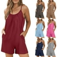 thumbnail image 1 of Eryao Deals Today Short Rompers for Women Summer Casual Solid Color Sleeveless Romper Loose Spaghetti Strap Jumpsuit Shorts Overalls with Pockets 2025,Navy,XXL, 1 of 8