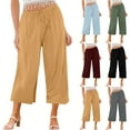 thumbnail image 1 of Dazajoo Elastic Waist Straight Leg Pants for Women 2024 Summer Casual Comfy Cotton Linen Trousers with Pockets Womens Lightweight Loose Solid Color Pants Flash Deals Today,Black,L, 1 of 6