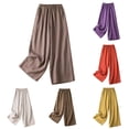 thumbnail image 1 of Dazajoo Elastic Waist Wide Leg Pants for Women Cotton Linen Plus Size Pants with Pockets 2024 Womens Baggy Solid Color Trousers,Beige,L, 1 of 8