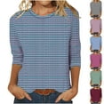 thumbnail image 1 of Dazajoo Eyelet Tops for Women 3/4 Sleeve Casual Color Block Plaid Tee Shirts 2025 Summer Loose Lightweight Crew Neck Tunic Blouse,Pink,M, 1 of 5