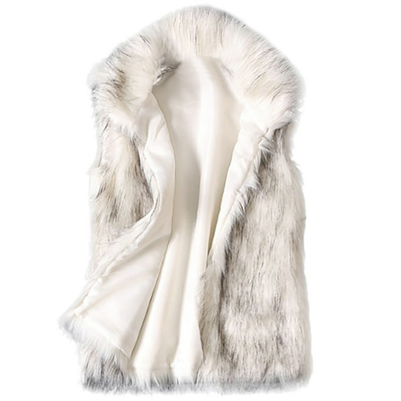 Dazajoo Faux Fur Vest for Women Loose Fit Fuzzy Fleece Lapel Coats 2024 Winter Windproof Padded Warm Sleeveless Jacket Holiday Sales,White,M