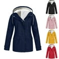 thumbnail image 1 of Dazajoo Fleece Lined Waterproof Rain Coat Women Plus Size Zip Up Windbreaker Hooded Jackets with Pockets,Yellow,XXXXL, 1 of 3