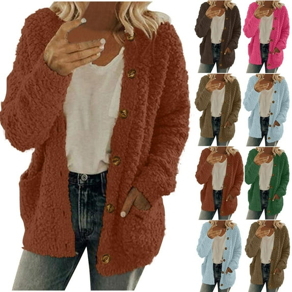 Dazajoo Fleece Sherpa Coat for Women Winter Soft Fuzzy Jacket Open Front Fleece Cardigan Warm Casual Coats,Wine,S