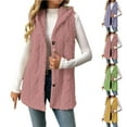 thumbnail image 1 of Dazajoo Fleece Vest Women Button Down Sleeveless Long Sherpa Jackets Winter Warm Fuzzy Hooded Coat Outerwear,Green,XL, 1 of 7