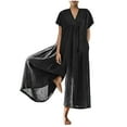 thumbnail image 1 of Dazajoo Flowy Linen Cotton Jumpsuits for Women Short Sleeve V Neck Solid Color Jumpers 2024 Summer Womens Plus Size Casual Fashion Loose Fit Wide Leg Long Pants,Black,XXXXXL, 1 of 5