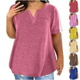 thumbnail image 1 of Dazajoo Flowy Tunic Tops for Women Plus Size Notch V Neck Shirts with Pocket Womens Summer Basic Solid Color Short Sleeve Tee Blouses 2024,Blue,XXXXXL, 1 of 5