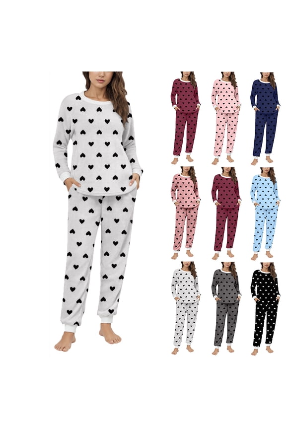 Fluffy Pajamas for Women Soft Fleece Warm Pajama Set Fuzzy Pjs Winter 2 Piece Flannel Lounge Sets with Pockets Hot Pink,S