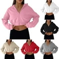 thumbnail image 1 of Dazajoo Full Zip Cropped Hoodies for Women Casual Long Sleeve Solid Color Y2K Short Sweatshirts 2024 Womens Soft Lightweight Athletic Pullover Hooded,Pink,L, 1 of 9