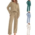 thumbnail image 1 of Dazajoo Fuzzy Fleece Lounge Sets for Women 2 Piece Pajama Set Long Sleeve Crewneck Pullover with Drawstring Pants Soft Lightweight Sleepwear,Khaki,XXXL, 1 of 8