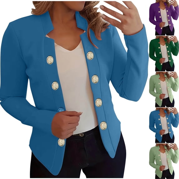 Dazajoo Gold Button Blazer Women Notch Lapel Single Breasted Blazers Casual Open Front Office Work Suit Jacket,Mint Green,XXL