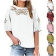 thumbnail image 1 of Dazajoo Half Sleeve Boho Tops for Women Casual Round Neck Vintage Embroidered Blouses Summer Loose Fit Peasant Tops,Pink,XXL, 1 of 6