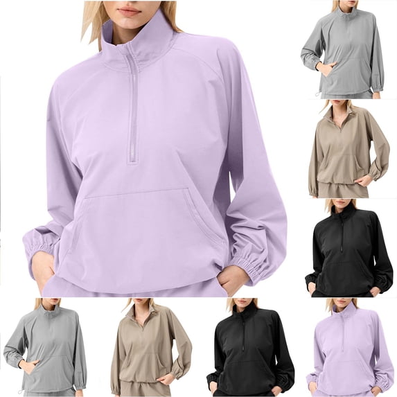 Dazajoo Half Zip Oversized Sweatshirt for Women Casual Long Sleeve Solid Color Pullover Tops 2025 Trendy Baggy Stand Collar Sweaters,Khaki,XL