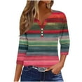thumbnail image 1 of Dazajoo Henley Striped Shirts for Women Plus Size 3/4 Sleeve Button V Neck Tops 2024 Fall Womens Trendy Colorful Colorblock Baggy T-Shirt,Green,XXXL, 1 of 5