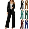 thumbnail image 1 of Dazajoo 2 Piece Blazer Outfits for Women Comfy Long Sleeve Lapel Jacket with Wide Leg Pants Suits Solid Color Casual Business Dressy Sets,Blue,XL, 1 of 8