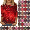 Dazajoo Holiday Sales 3/4 Sleeve Tops for Women Valentine's Day Crew