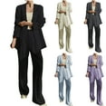 thumbnail image 1 of Dazajoo Holiday Sales Blazer Sets Women 2 Piece Outfits Fall Solid Color Open Front Blazer Jackets and Wide Leg Pants Pockets Lightweight Business Suit,Purple,L, 1 of 7
