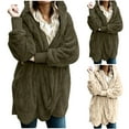 thumbnail image 1 of Dazajoo Hooded Cardigan for Women Fuzzy Fleece Open Front Winter Sweater Jacket Sherpa Coats with Pocket,Beige,M, 1 of 9