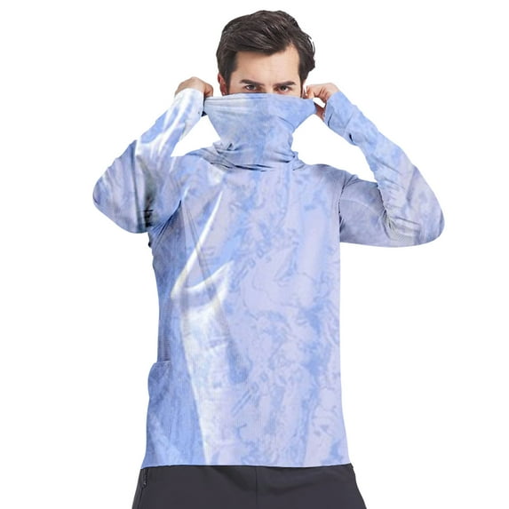 Dazajoo Hooded Fishing Shirts with Face Mask for Men Long Sleeve SPF UPF 50 + Sun Shirt Rash Guard Hiking Gear Cooling Hoodies,Silver,XXXL