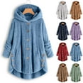 thumbnail image 1 of Dazajoo Hooded Fleece Jacket Women Plus Size Button Down Fuzzy Sherpa Coats Winter Fluffy Cardigan,Navy,XL, 1 of 9